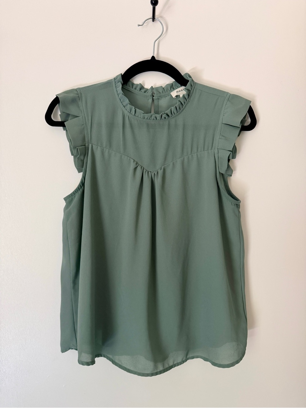 Monteau High Neck Flutter Sleeve Tank Top – Size M, Sage Green